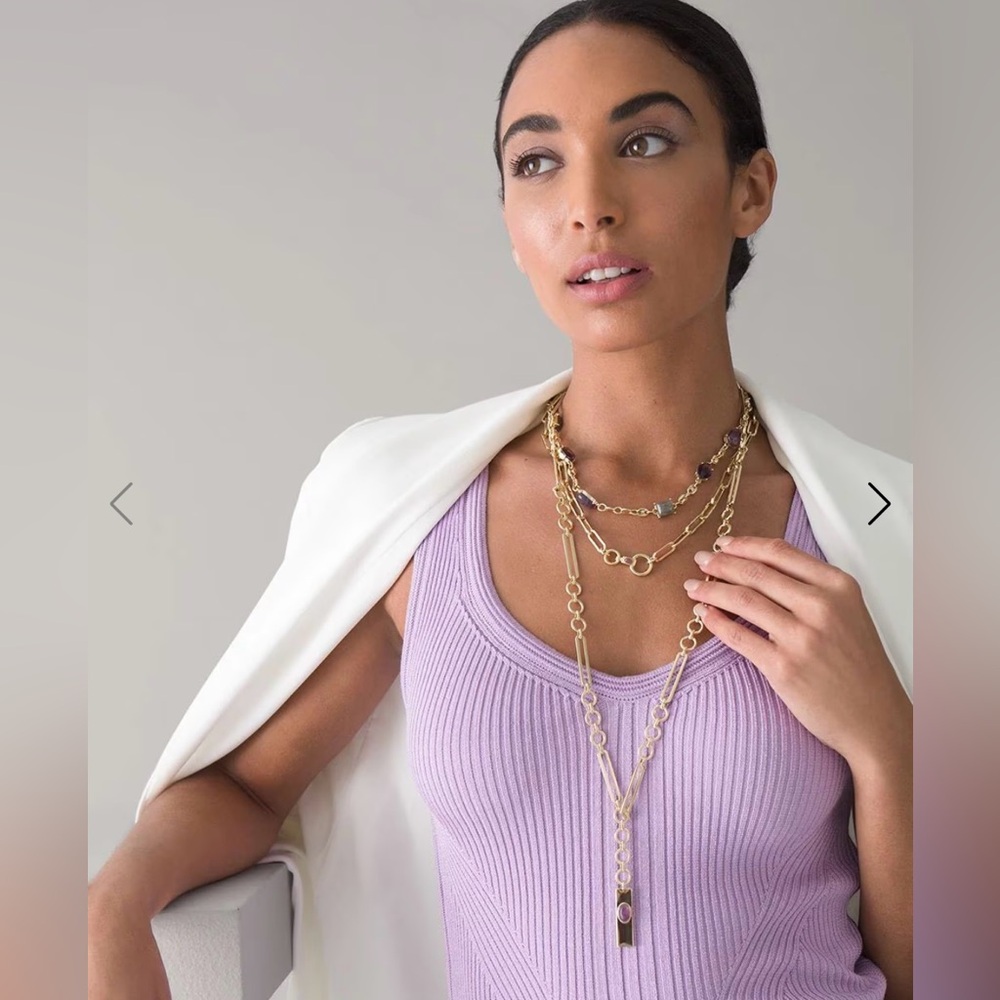 Goldtone Violet Multi-Strand Long Necklace